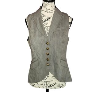 CAbi Liverpool Brocade Revirsible Gray Cream Button-Up Waistcoat Vest  Top S